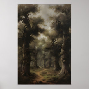 Etherele Oude Bos Bosgrond Kunstprint, Somber Poster
