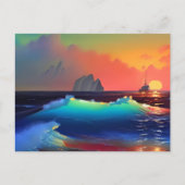 Etherele Teal-golven, schip en roze zonsondergang Briefkaart (Voorkant)