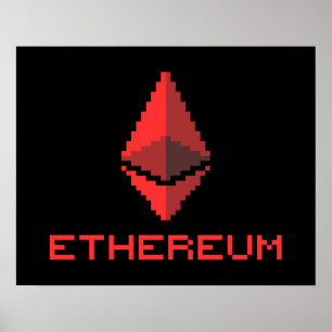 Ethereum ETH 8-bits rood Logo   POSTER