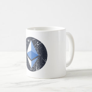 ethereum symbool grunge cryptocurrency geld koffiemok