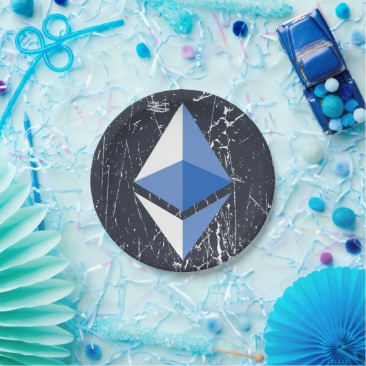 ethereum symbool grunge cryptocurrency geld papieren bordje (Feest)