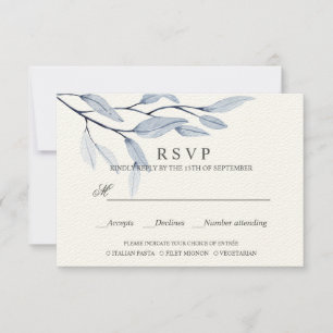 Etherisch blauw BRUILOFT RSVP MAALTIJD KEUZE Kaartje