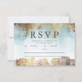 Etherisch blauw en goud RSVP Kaartje (Voorkant)