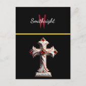 Etherisch eerbetoon: gegraveerd kruis op zwart briefkaart (Voorkant)