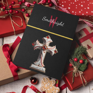 Etherisch eerbetoon: gegraveerd kruis op zwart briefkaart