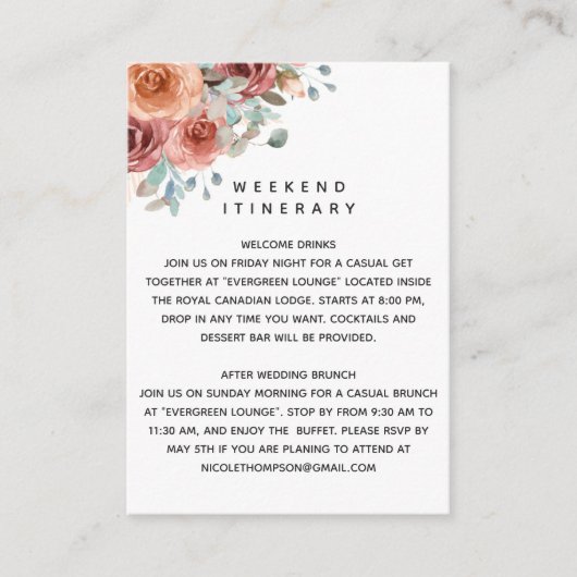 Etherisch in Blush Peach trouwroute, details Informatiekaartje (Voorkant)