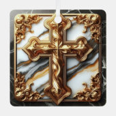 Etherisch kruis gesneden in wit marmer metalen ornament (Voorkant)