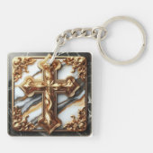 Etherisch kruis gesneden in wit marmer sleutelhanger (Achterkant)