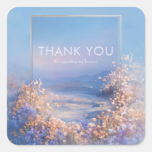 Etherisch Landschap Met Wilde Bloemen Gouden Lijst Vierkante Sticker