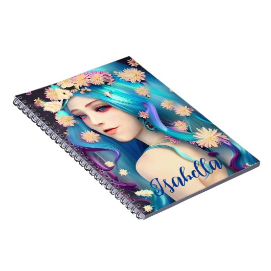  etherisch meisje met bloemen gepersonaliseerd notitieboek (Rechterzijde)