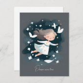 Etherisch Wit Jurk Meisje Vredige Duif Bedankkaart (Voorkant / Achterkant)