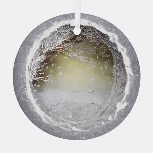 Etherische 3D-look winterscène Glas Ornament (Achterkant)