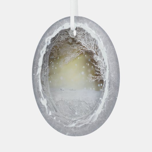 Etherische 3D-look winterscène Glas Ornament (Voorkant links)