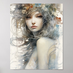 Etherische Abstracte Waterverf Line Art Poster - I