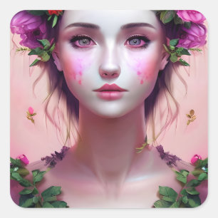 Etherische betoverde sprookje mooie vrouw vierkante sticker