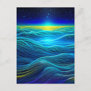 Etherische Blauwe Golven en Oceaanzonsondergang Briefkaart
