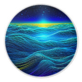 Etherische Blauwe Golven en Oceaanzonsondergang Keramische Knop (Voorkant)
