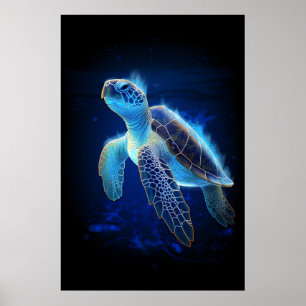 Etherische blauwe schildpad onderwater poster