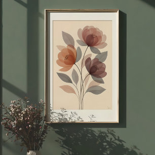 Etherische bloemen: gedempte Waterverf bloemenprin Poster