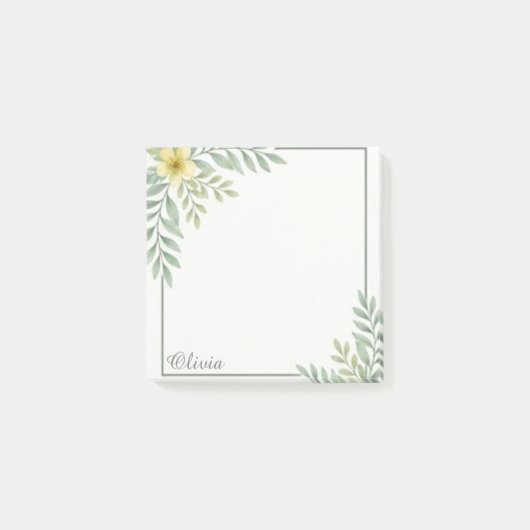 Etherische bloemrand gepersonaliseerde plakbriefje post-it® notes (Voorkant)