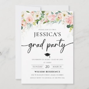 Etherische Blush Pink Roses Afstuderen Invitation Kaart