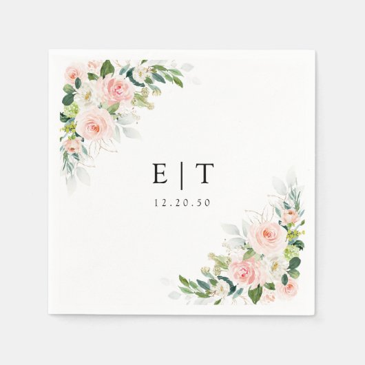 Etherische Blush Roze Rozen Bruiloft Papier Servet (Voorkant)