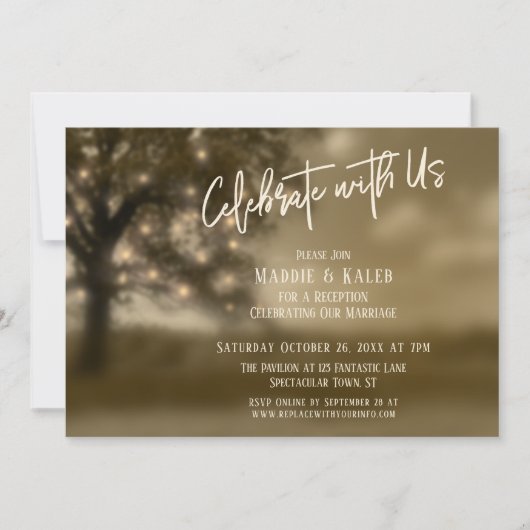 Etherische boom met lichten, vier het met ons mee kaart (Voorkant)