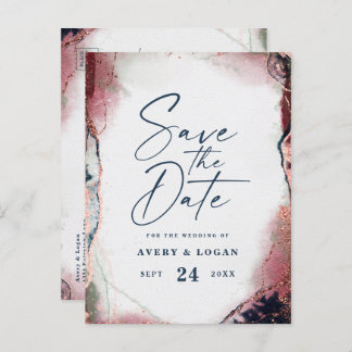Etherische Bourgogne & Navy Bruiloft Save The Date Aankondigingskaart