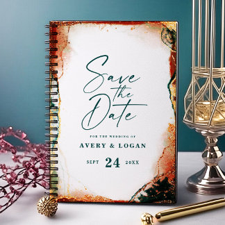 Etherische donker Blauwgroen & koperval bruiloft p Planner