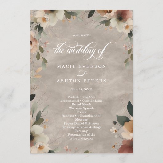Etherische Elegantie Beige Ecru Trouwceremonie Programma (Voorkant)