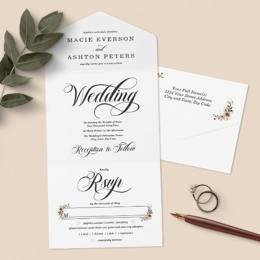 Etherische Elegantie Classic Wit Waterverf Bruilof All In One Uitnodiging