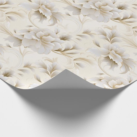 Etherische elegantie: witte en ivoren bruiloft blo cadeaupapier (Hoek)