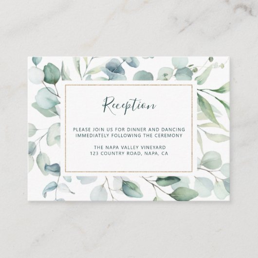 Etherische Eucalyptus groen bruiloft receptie Informatiekaartje (Voorkant)