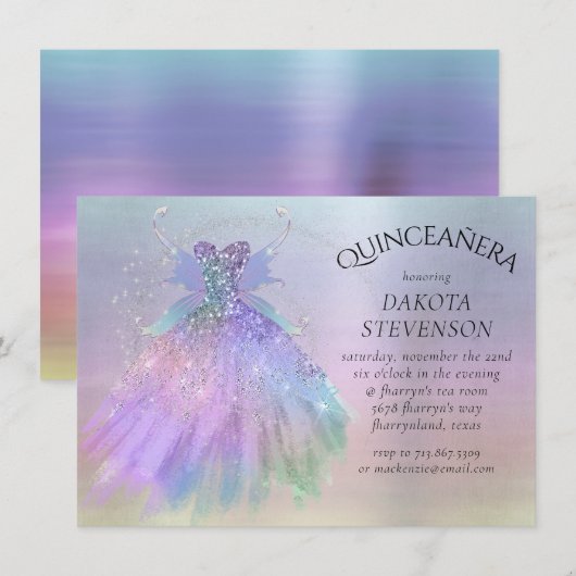 Etherische Fairy Wing Gown | Rainbow Pastel Sheen Kaart (Voorkant / Achterkant)