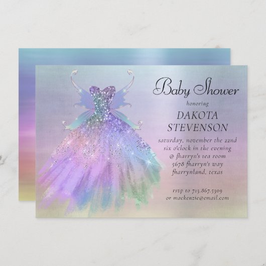 Etherische Fairy Wing Gown | Rainbow Pastel Sheen Kaart (Voorkant / Achterkant)