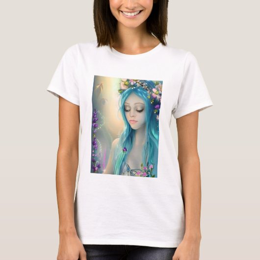 Etherische fantasy kunst | Mooie blauwe fee T-shirt (Voorkant)