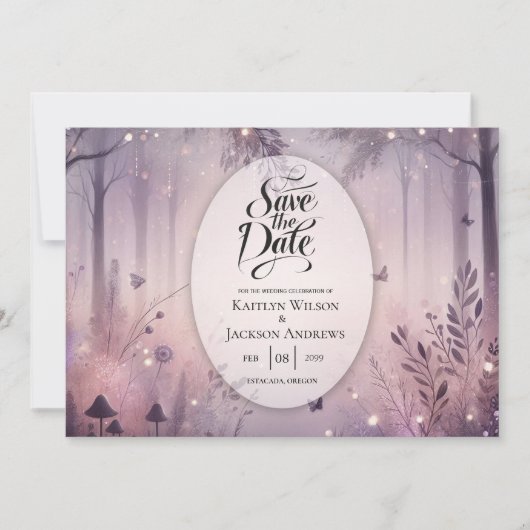 Etherische Fee Lichtjes Bos Bruiloft Save The Date (Voorkant)