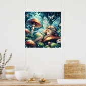 Etherische fee slapen op een paddenstoel poster (Keuken)