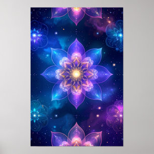 etherische gloeiende lotus kosmische ruimte poster