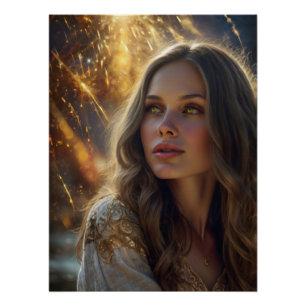 ** ETHERISCHE GODIN Gouden Licht Fantasy Portret Perfect Poster