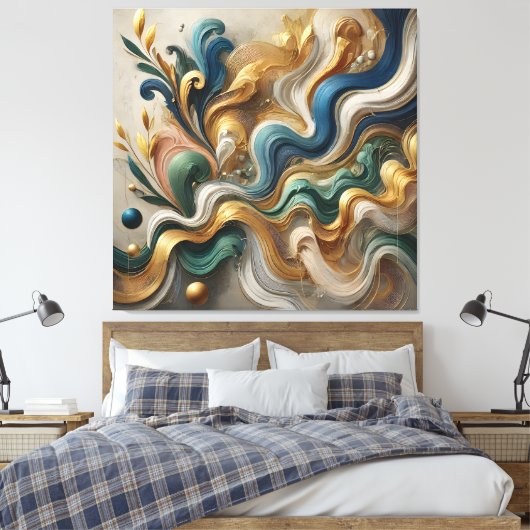 Etherische golven van goud – Abstracte vloeiende c Canvas Afdruk (Insitu (Slaapkamer))