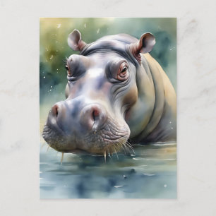 Etherische hippo Waterverf Briefkaart