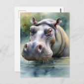 Etherische hippo Waterverf Briefkaart (Voorkant / Achterkant)