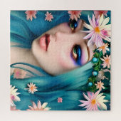 Etherische kunst | Mooie fee met blauw haar Legpuzzel (Horizontaal)