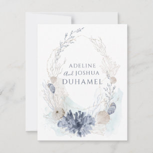 etherische kust koraal zeeschelp paar notitiekaartje