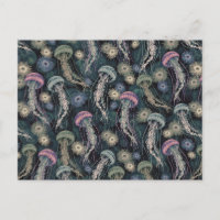 Etherische kwallen en anemonen in Blauwgroen en ro