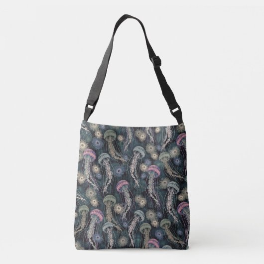 Etherische kwallen en anemonen in Blauwgroen en ro Crossbody Tas (Achterkant)