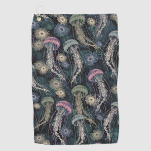 Etherische kwallen en anemonen in Blauwgroen en ro Golfhanddoek