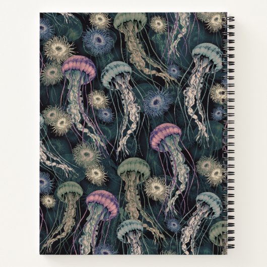 Etherische kwallen en anemonen in Blauwgroen en ro Notitieboek (Achterkant)