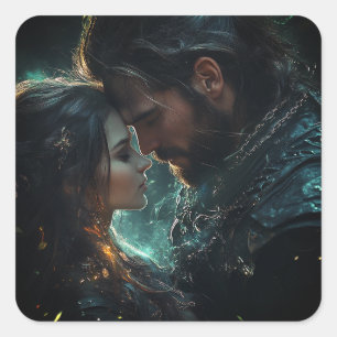 ETHERISCHE LIEFHEBBERS IN EEN STORMACHTIGE NACHT VIERKANTE STICKER